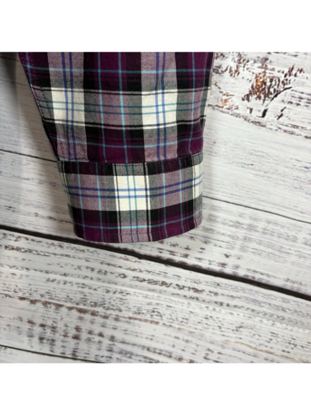 Le Tigre Purple Plaid Flannel Button Front Long Sleeve Shirt - Picture 4 of 14